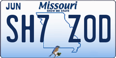 MO license plate SH7Z0D