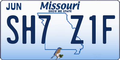 MO license plate SH7Z1F