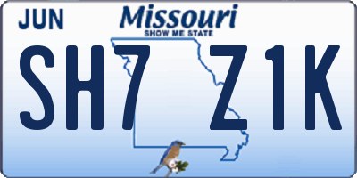 MO license plate SH7Z1K