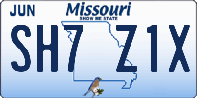 MO license plate SH7Z1X