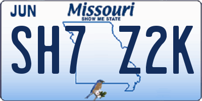MO license plate SH7Z2K