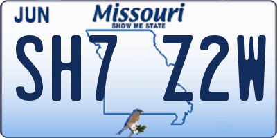 MO license plate SH7Z2W
