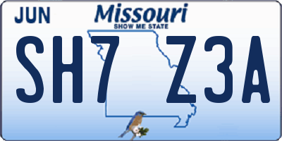 MO license plate SH7Z3A