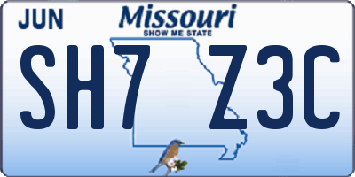 MO license plate SH7Z3C
