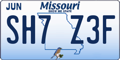 MO license plate SH7Z3F