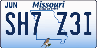MO license plate SH7Z3I
