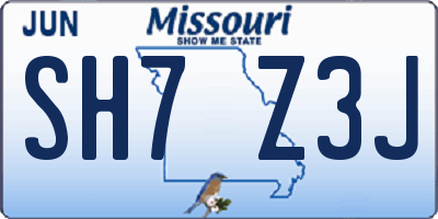 MO license plate SH7Z3J