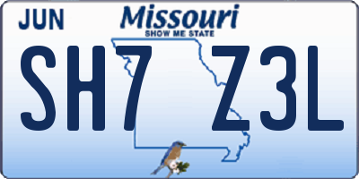 MO license plate SH7Z3L