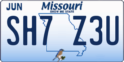 MO license plate SH7Z3U