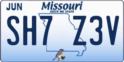 MO license plate SH7Z3V