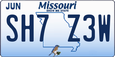 MO license plate SH7Z3W