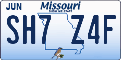MO license plate SH7Z4F