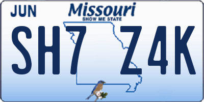 MO license plate SH7Z4K