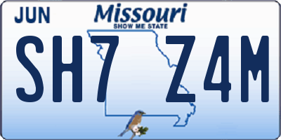 MO license plate SH7Z4M