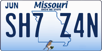MO license plate SH7Z4N