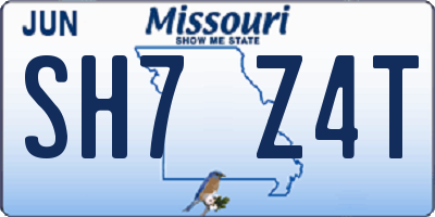 MO license plate SH7Z4T