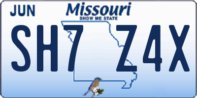 MO license plate SH7Z4X