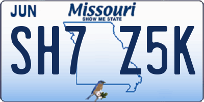 MO license plate SH7Z5K
