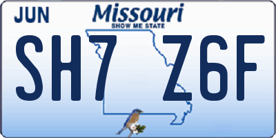 MO license plate SH7Z6F