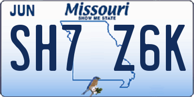 MO license plate SH7Z6K