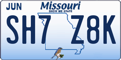 MO license plate SH7Z8K
