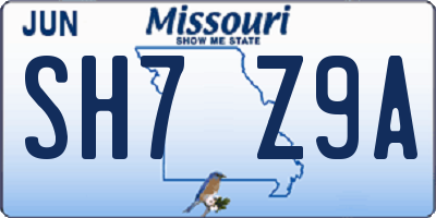 MO license plate SH7Z9A