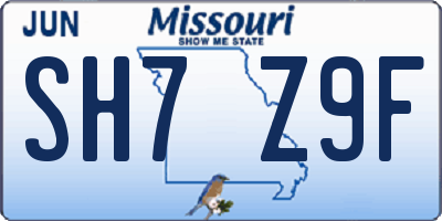 MO license plate SH7Z9F