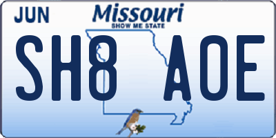 MO license plate SH8A0E