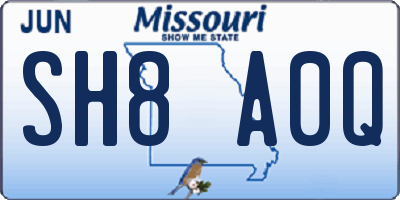 MO license plate SH8A0Q