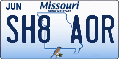 MO license plate SH8A0R