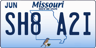 MO license plate SH8A2I