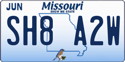 MO license plate SH8A2W