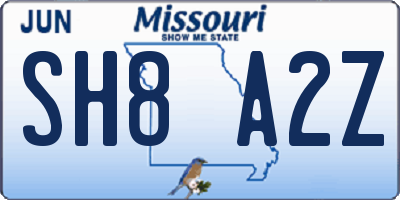 MO license plate SH8A2Z