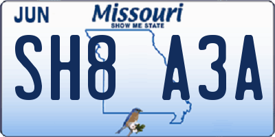 MO license plate SH8A3A