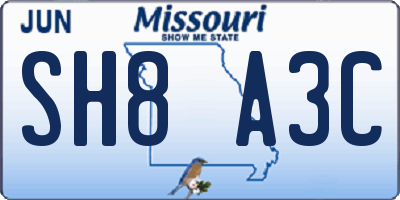 MO license plate SH8A3C