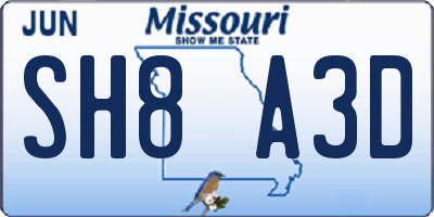 MO license plate SH8A3D