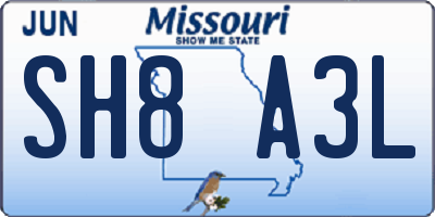 MO license plate SH8A3L