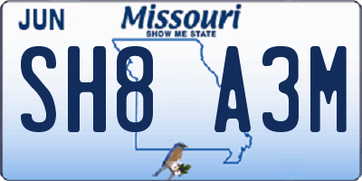 MO license plate SH8A3M