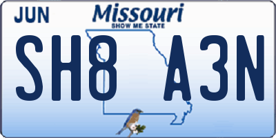 MO license plate SH8A3N