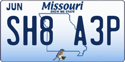MO license plate SH8A3P