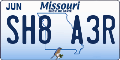 MO license plate SH8A3R