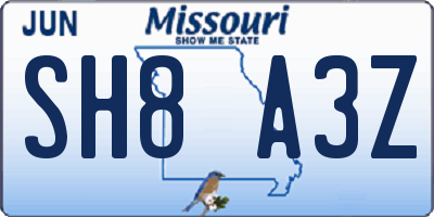 MO license plate SH8A3Z