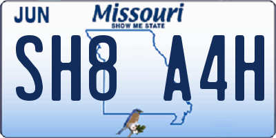 MO license plate SH8A4H