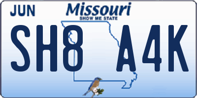 MO license plate SH8A4K