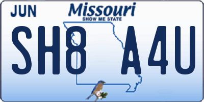 MO license plate SH8A4U