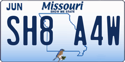 MO license plate SH8A4W