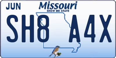 MO license plate SH8A4X