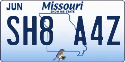 MO license plate SH8A4Z