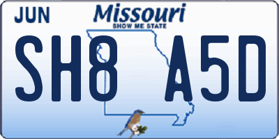 MO license plate SH8A5D