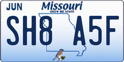 MO license plate SH8A5F